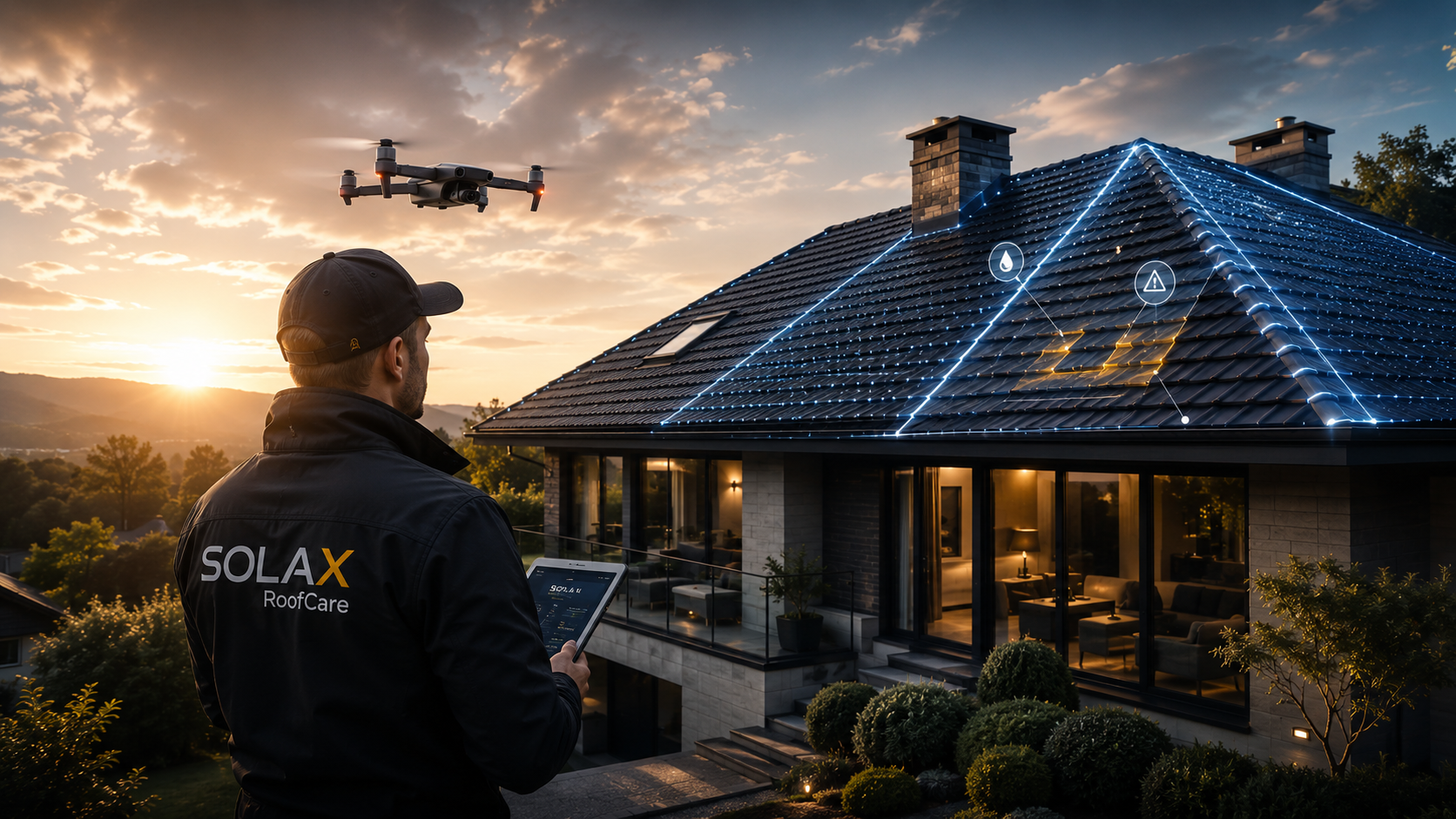 Inspection et diagnostic premium d’une toiture par un technicien SOLAX